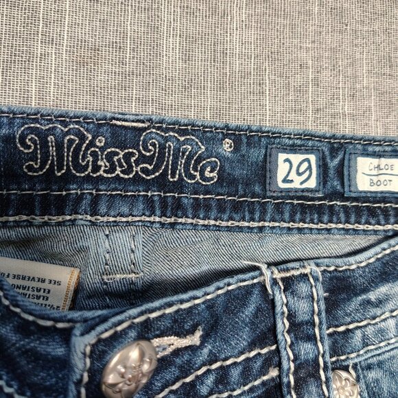Miss Me Jeans Womens Size 29 Blue Chloe Boot Metallic Stitch Embellished M3327B - Picture 5 of 15